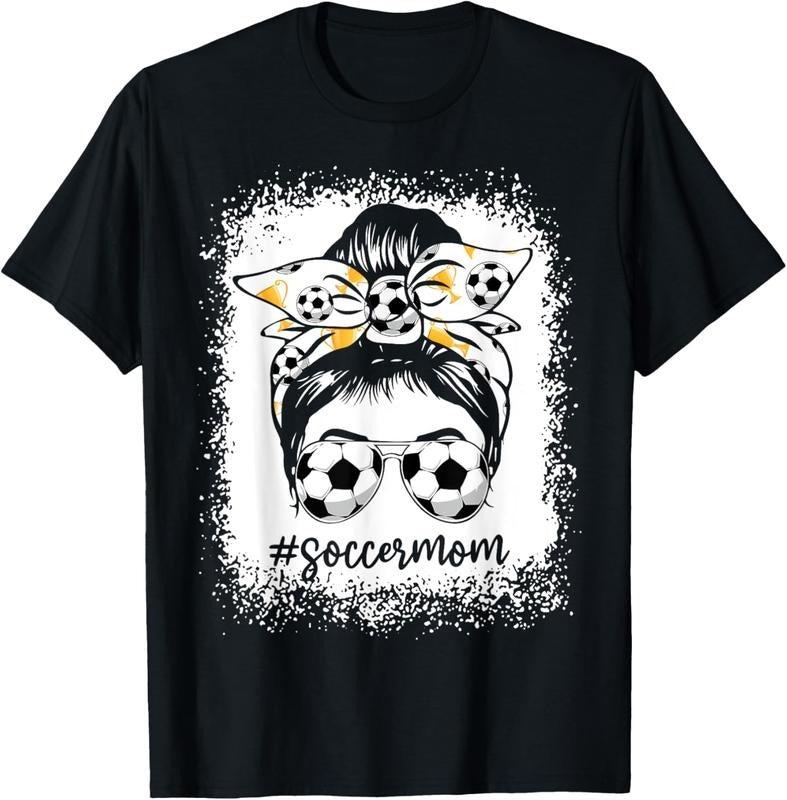 100% Cotton Women Bleached Soccer Mom Messy Bun Soccer Lover T-Shirt Hoodie Sweatshirt | PrintMintTees.com