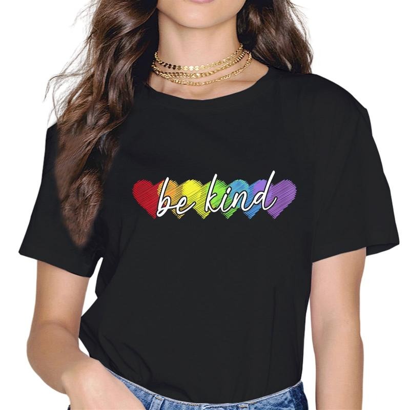 [100% Cotton]Women Fashion LGBT Be Kind Pride LGBT Ally Rainbow Flag Retro Casual T-Shirt Hoodie Sweatshirt