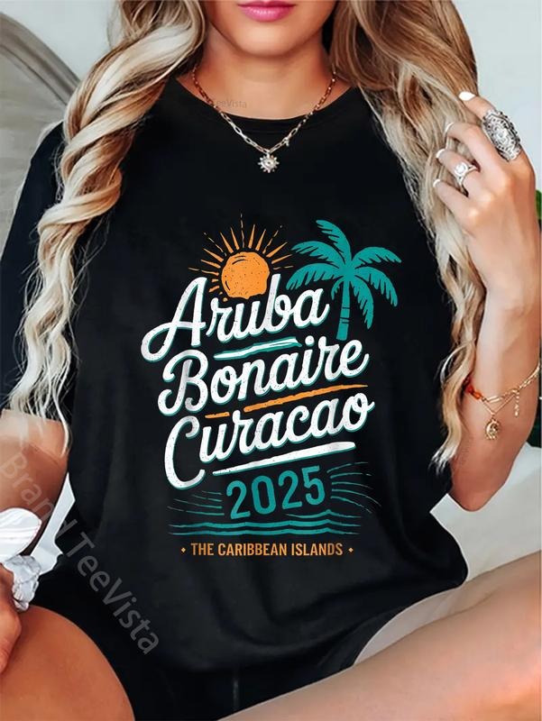 100% cotton ABC Islands Aruba Bonaire Curaçao Cruise Vacation 2025 T-Shirt women graphic shirts