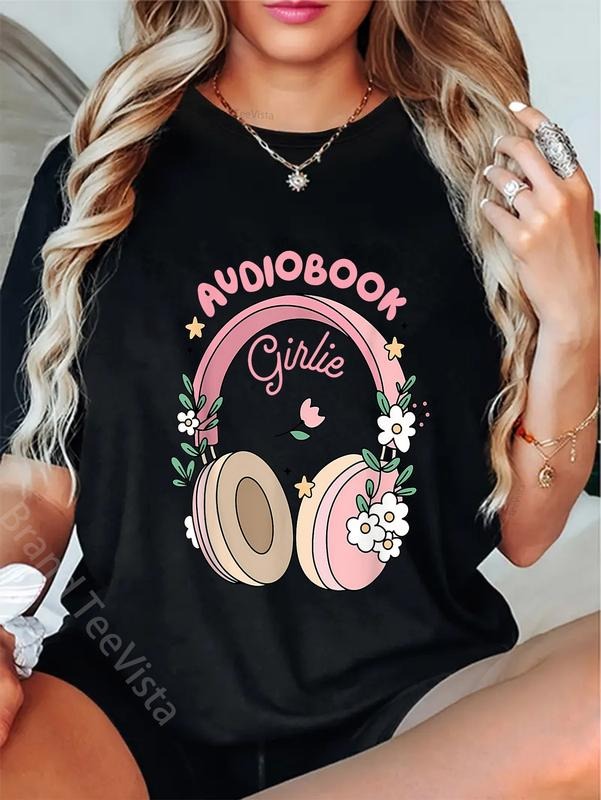 100% cotton Audiobook Girlie Funny Design T-Shirt women graphic shirts