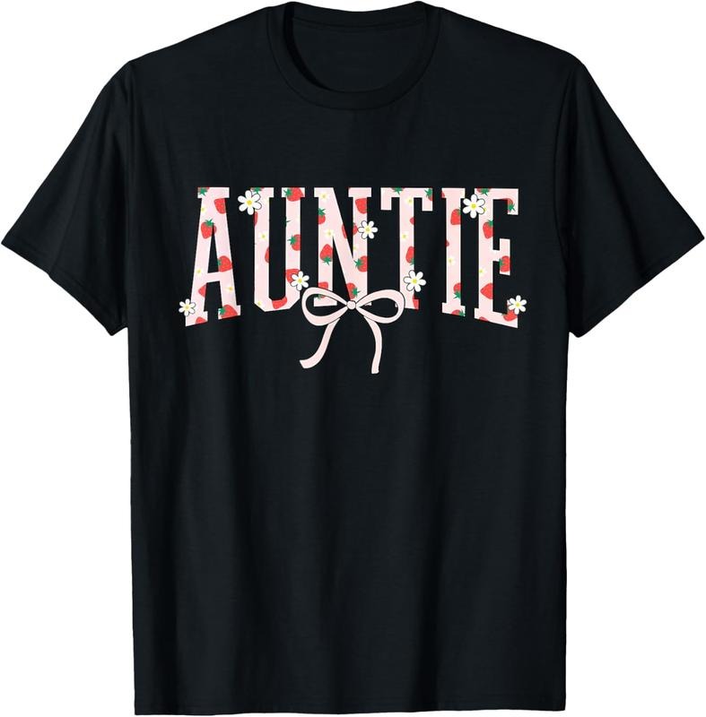 100% cotton Auntie Strawberry Floral Coquette Bow Cute Aunt Girls Women T-Shirt women graphic shirts