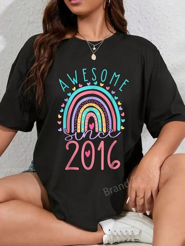 100% cotton Awesome Since 2016 7th Birthday Rainbow Gifts Born In 2016 T-Shirt women graphic shirts
