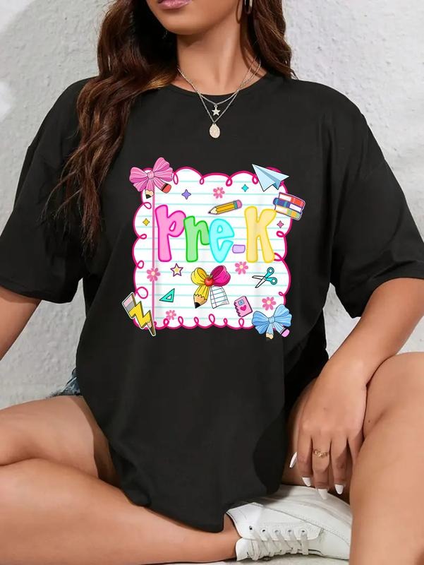 100% cotton Back to School  Pre-K Preschool Preppy Teacher Girls T-Shirt women graphic shirts