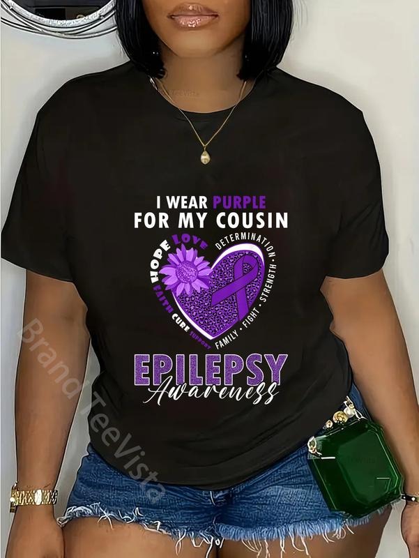 100% cotton I Wear Purple For My Cousin Epilepsy Awareness Supporter T-Shirt women graphic shirts