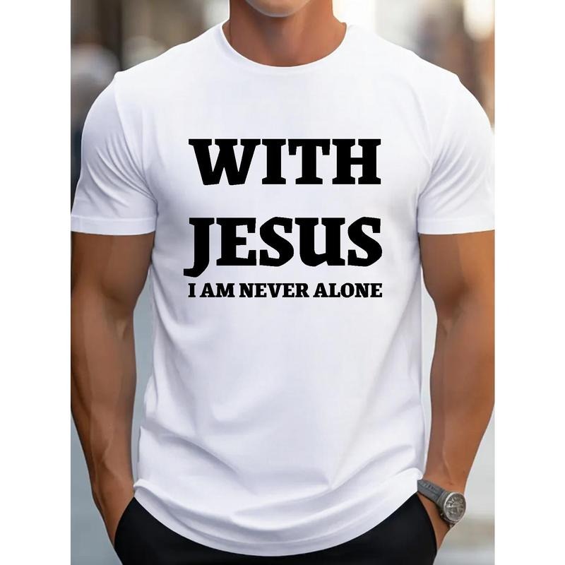 100% cotton T-shirt, JESUS letter printed T-shirt, men's T-shirt, casual short-sleeved casual T-shirt Made in USA Hoodie...