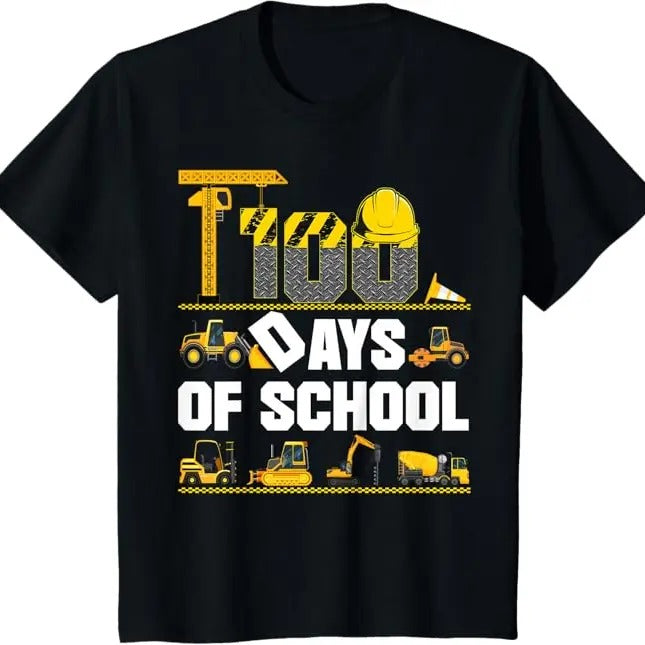 100 Day of School Shirt, 100 Days Of School Construction Vehicle Funny T-Shirt