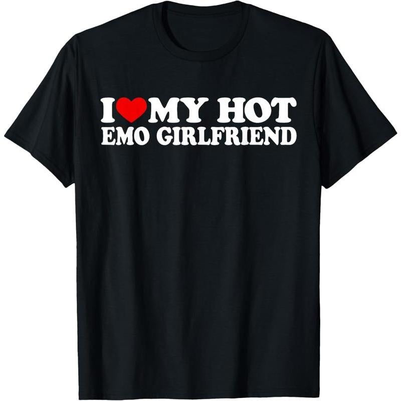 100%cotton I Love My Hot Emo Girlfriend Shirt I Red Heart My Hot Emo Gf T-Shirt