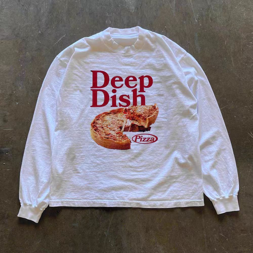 Vintage Pizza Pattern Street Fashion Retro Cotton T Shirt Hoodie Sweatshirt | PrintMintTees.com