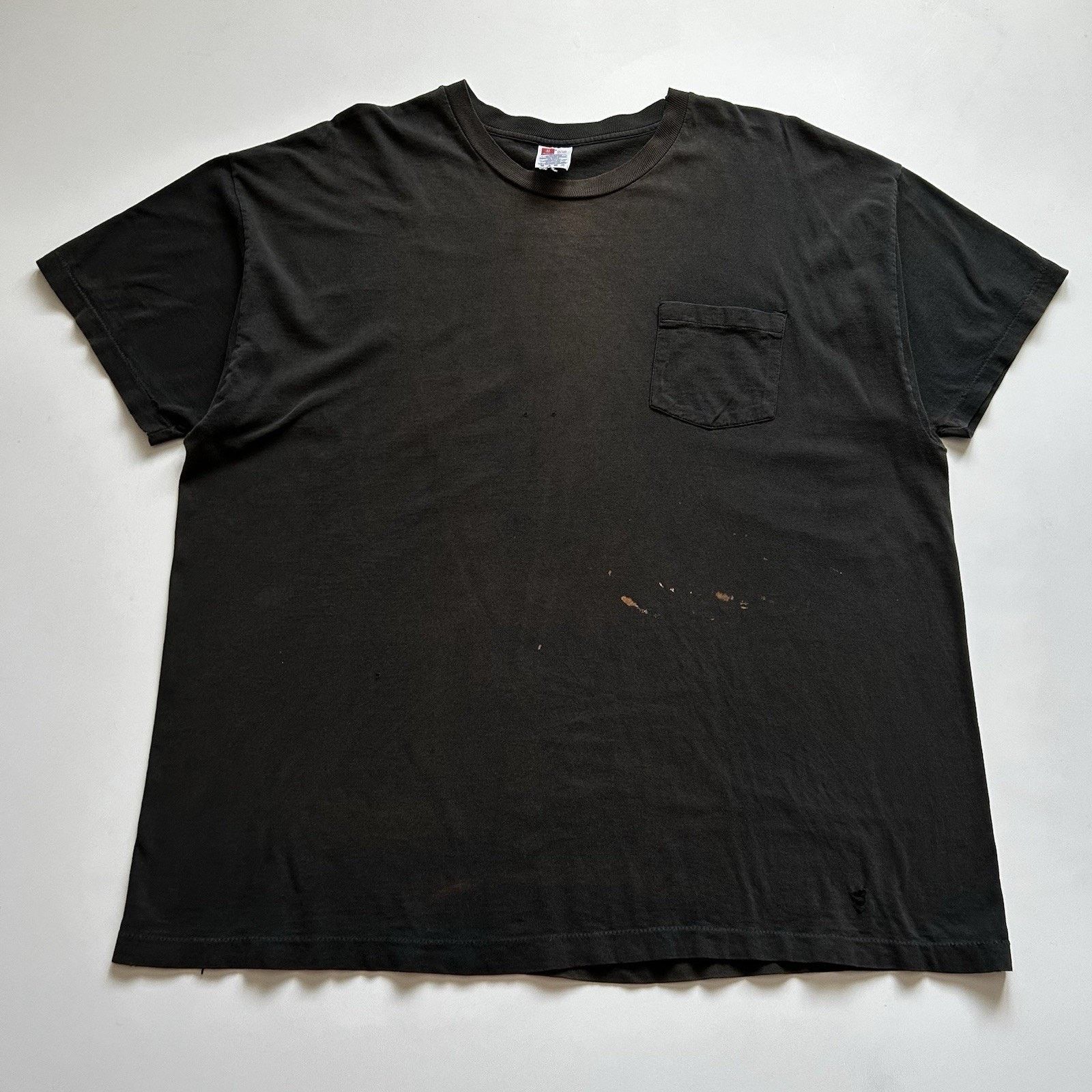 Vintage 90s Hanes Pocket T Shirt 2xl Sun Faded Black Rare Hoodie Sweatshirt | PrintMintTees.com