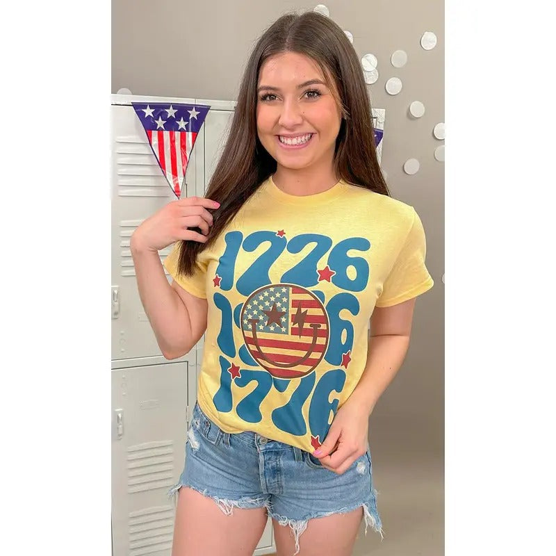 1776 Smiley Patriotic Graphic T-Shirt Hoodie Sweatshirt | PrintMintTees.com