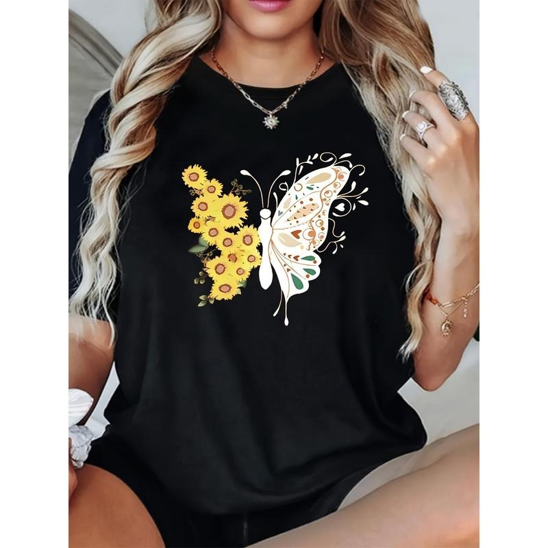 180g 1pc T-shirt suitable for  women Women'S Printed Loose Round Neck Casual Short Sleeve Summer T-shirt Suitable for...