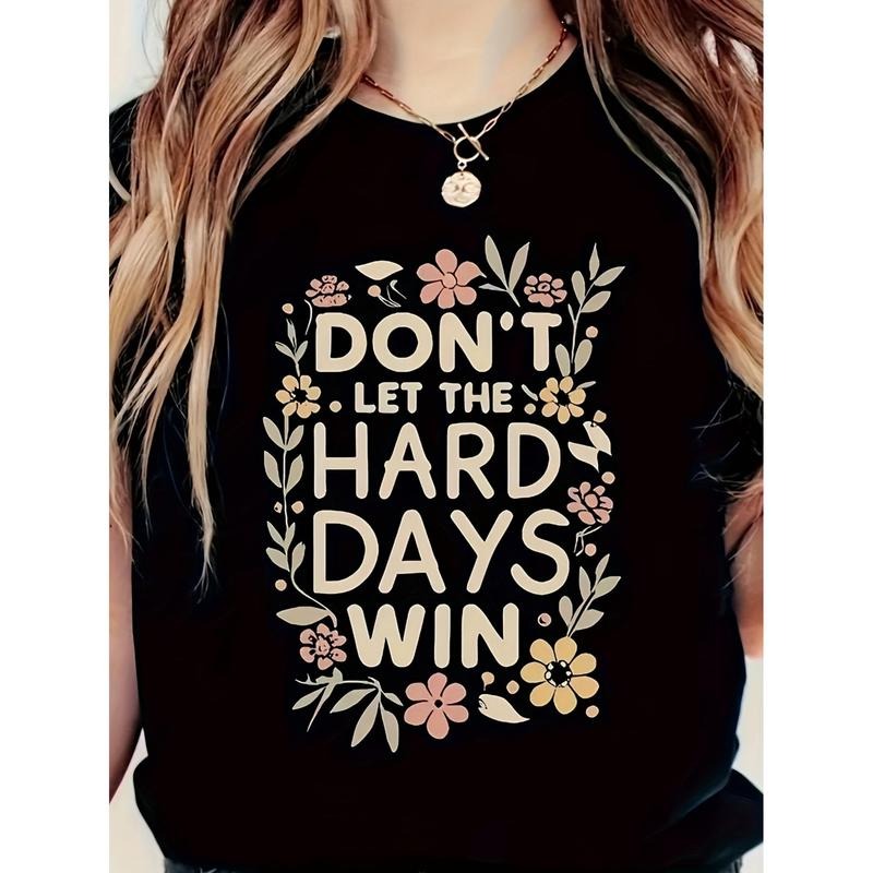 180g 1pc T-shirt suitable for men and women, HARD DAYS WIN Fresh Letter Print T-Shirt, Women'S Simple Round Neck,...