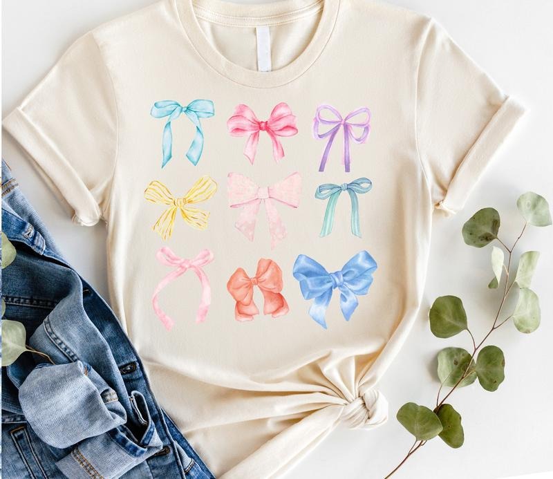 #182 -Rainbow Coquette Pretty Bows Cute - Print Unisex Crew neck Tee T-shirt Hoodie, Sweatshirt | PrintMintTees.com