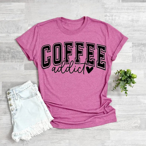 #193 - Coffee Addict, Varsity Print  - Print Unisex Crew neck Tee T-shirt Hoodie, Sweatshirt | PrintMintTees.com