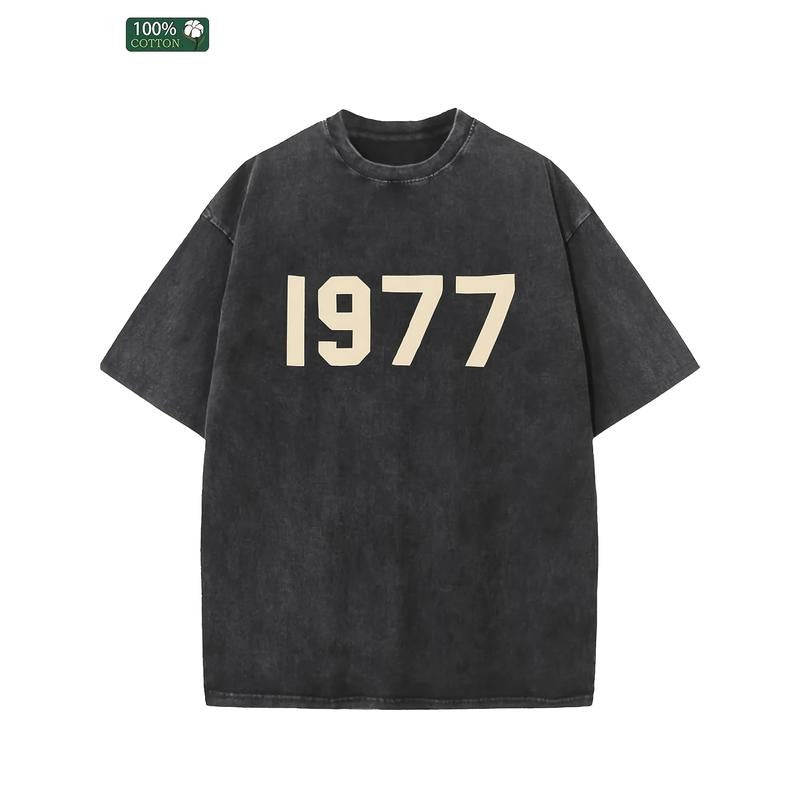 1977 Men And Women Washed T-Shirt, High Quality Thickened Combed Heavy, Street Style, Batik Washed Drop Shoulder Short...