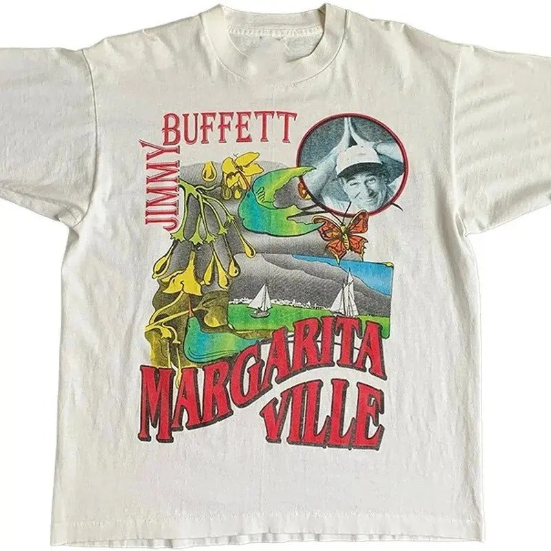 1995 Jimmy Buffet Margaritaville Tour T-shirt, Vintage 90s style top clothing, Unisex graphic Streetwear shirts Hoodie...