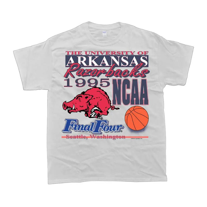 1995 NCAA Final-Four Arkansas Razorbacks Official T-Shirt, Sport Tee Classic Cotton Menswear Top Hoodie Sweatshirt