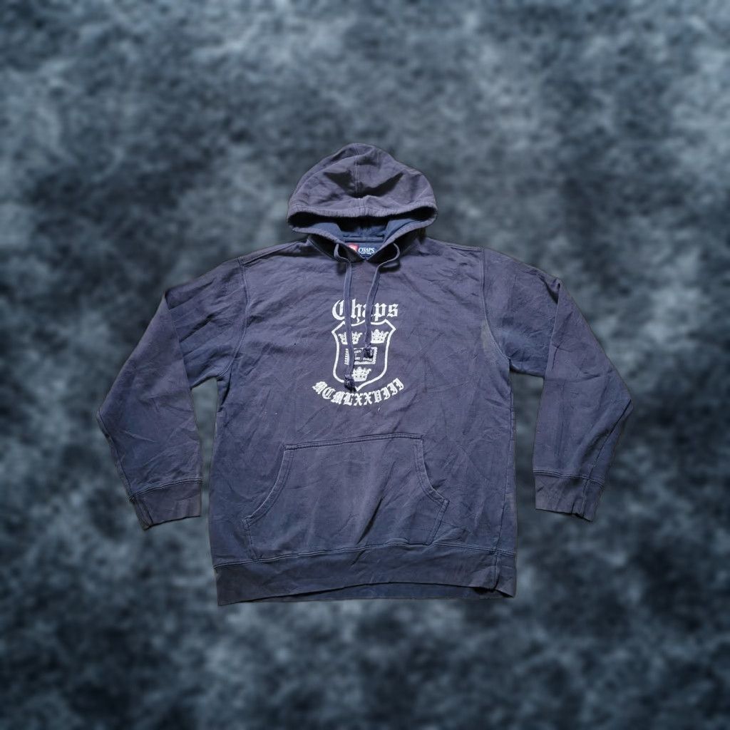 Vintage Chaps Hoodie Mens M Pullover Crest Graphic Sweatshirt Navy Blue Shirt | PrintMintTees.com