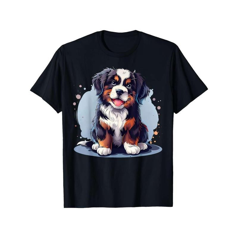 1pc Bernese Mountain Dog Puppy Graphic T-Shirt for Men, 100% Cotton Crew Neck Tee, Casual All-Season Knit Fabric made in...