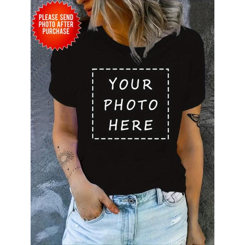 1pc Customizable Women'S Casual Sports T-Shirt with "Your Photo Here" Print Placeholder