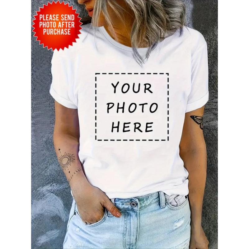 1pc Customizable Women'S Casual Sports T-Shirt with "Your Photo Here" Print Placeholder