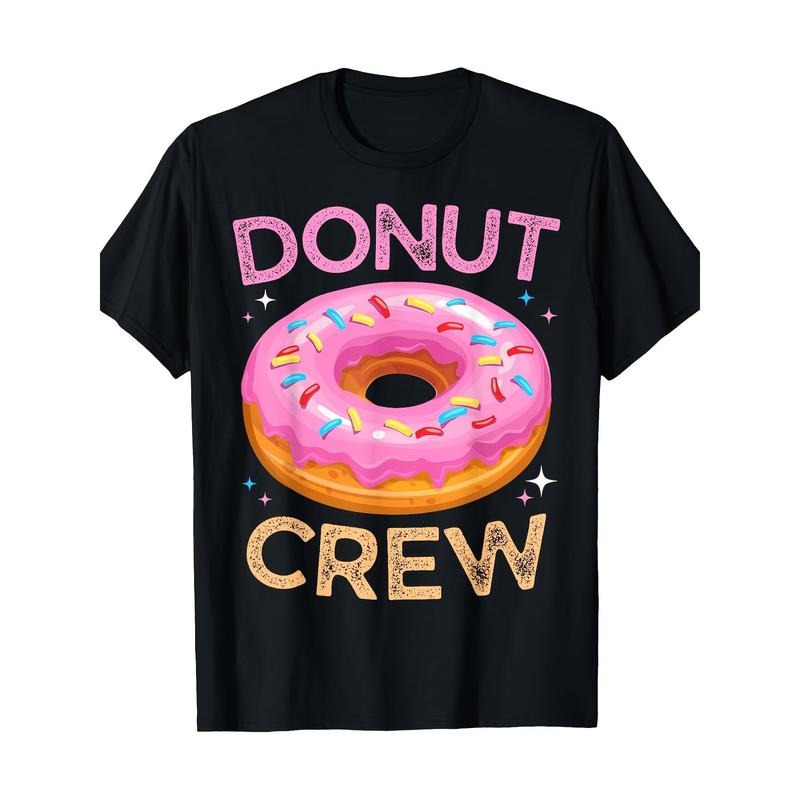 1pc Donut Crew Neck T-Shirt for Men - 100% Cotton Casual Tee with Geometric Donut Pattern, Short Sleeves, Regular Fit,...