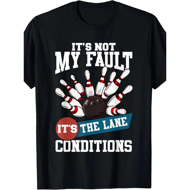 1pc Men'S Bowling Humor T-Shirt, 100% Cotton Crew Neck, Short Sleeve, Regular Fit, Digital Heat Transfer, All-Season...