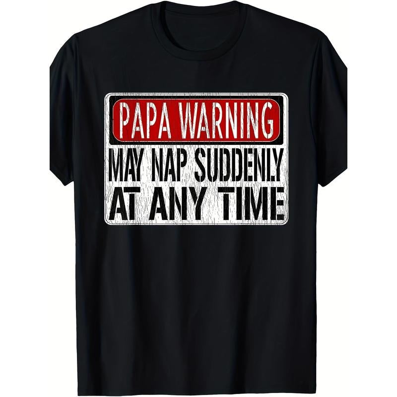 1pc Men'S Casual Cotton T-Shirt with "Papa Warning