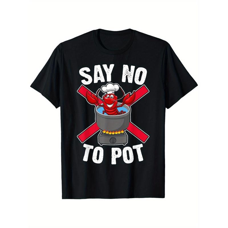 1pc Men'S Crayfish Graphic T-Shirt, 100% Cotton, Boho Style, Crew Neck, Non-Stretch Woven Fabric, All-Season Comfort,...
