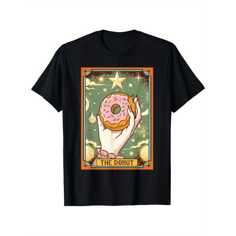 1pc Unisex Cotton Casual T-Shirt with Donut Graphic - Comfortable Round Neck, Printed Design, All-Season, 220Gsm Knit...