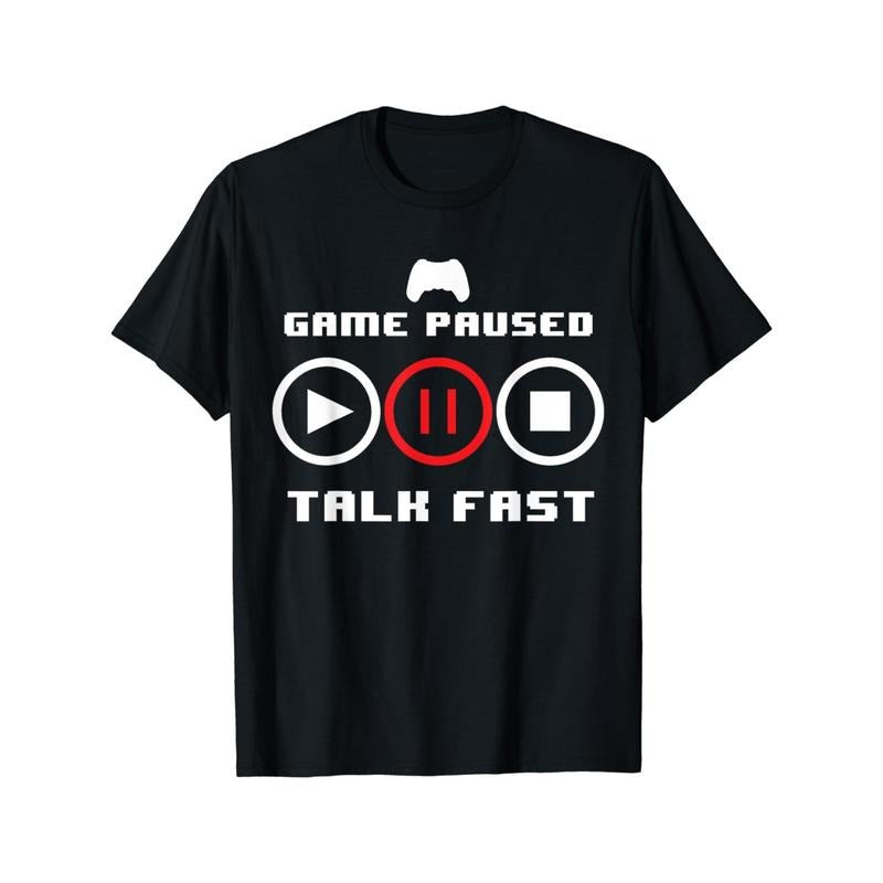 1pc Unisex Cotton T-Shirt with Video Game Pause Print