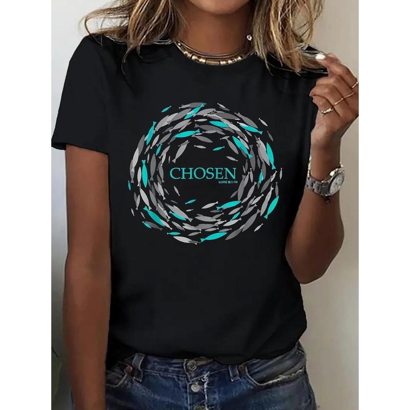 1pc, 100% Pure, Selected Pattern Printed T-Shirt for Seasonal Casual Women'S T-Shirt, Round Neck Pure Short Sleeved...