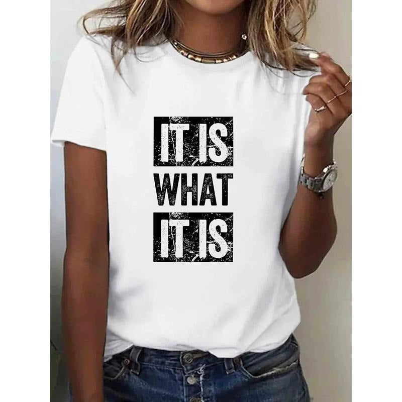 1pc, 100% Pure, The Thing Is This Pattern Printed T-Shirt for Spring And Summer Round Neck Short Sleeved Women'S T-Shirt,...