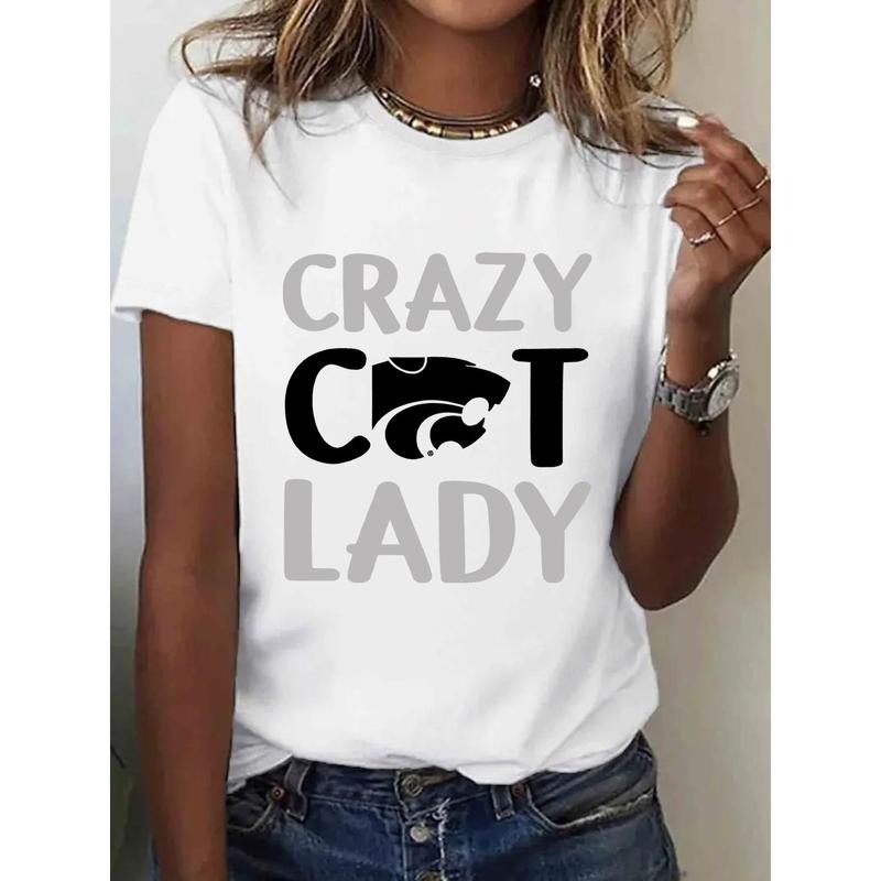 1pc, 100% Pure, Women'S Letter Pattern Printed T-Shirt, Spring And Summer Round Neck Short Sleeved Women'S T-Shirt, Pure...