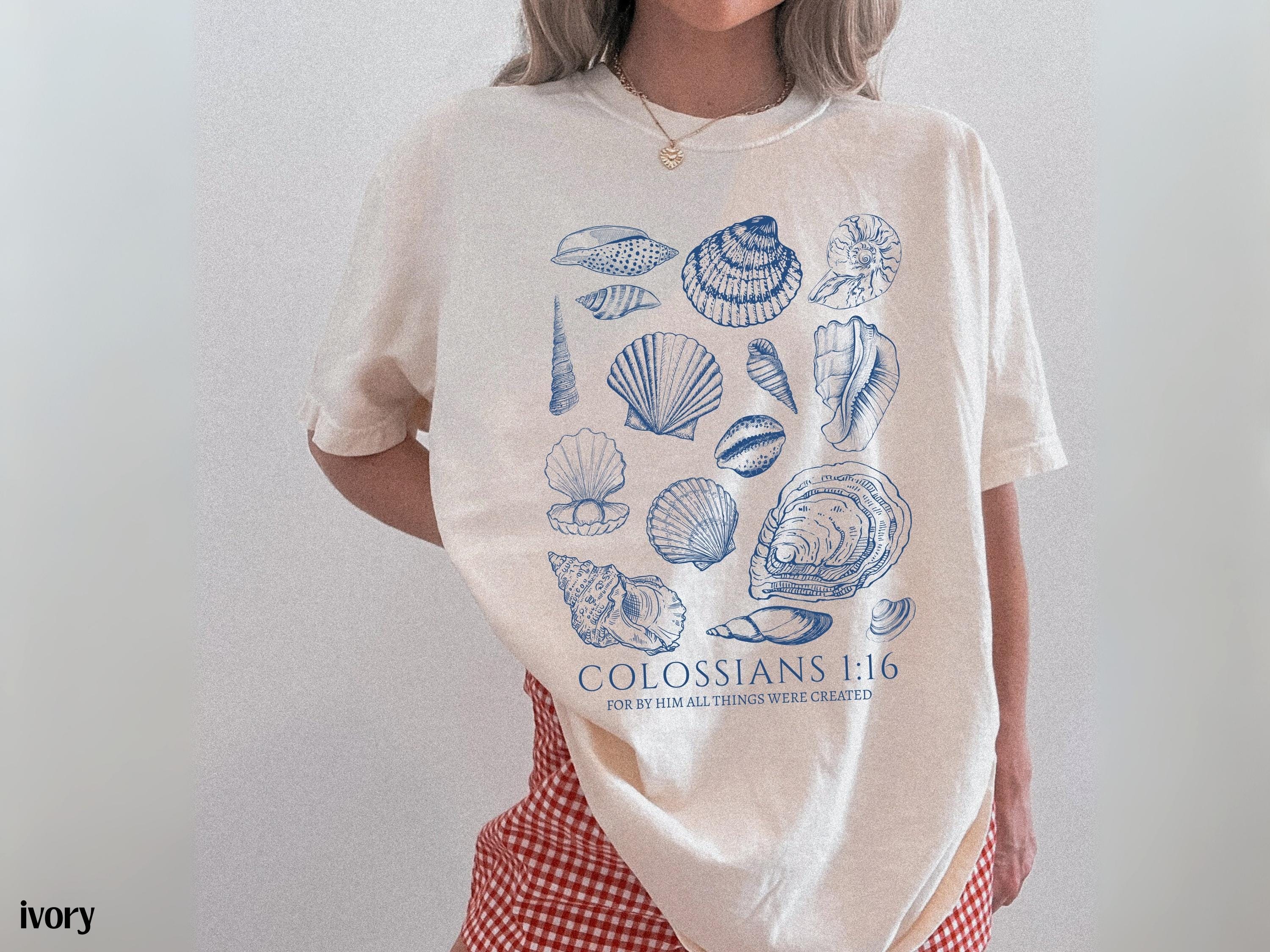 Seashell Bible Verse Ocean Life Coastal Faith Comfort Colors Oversized Beach Tee Baptism Teen Girl (3)