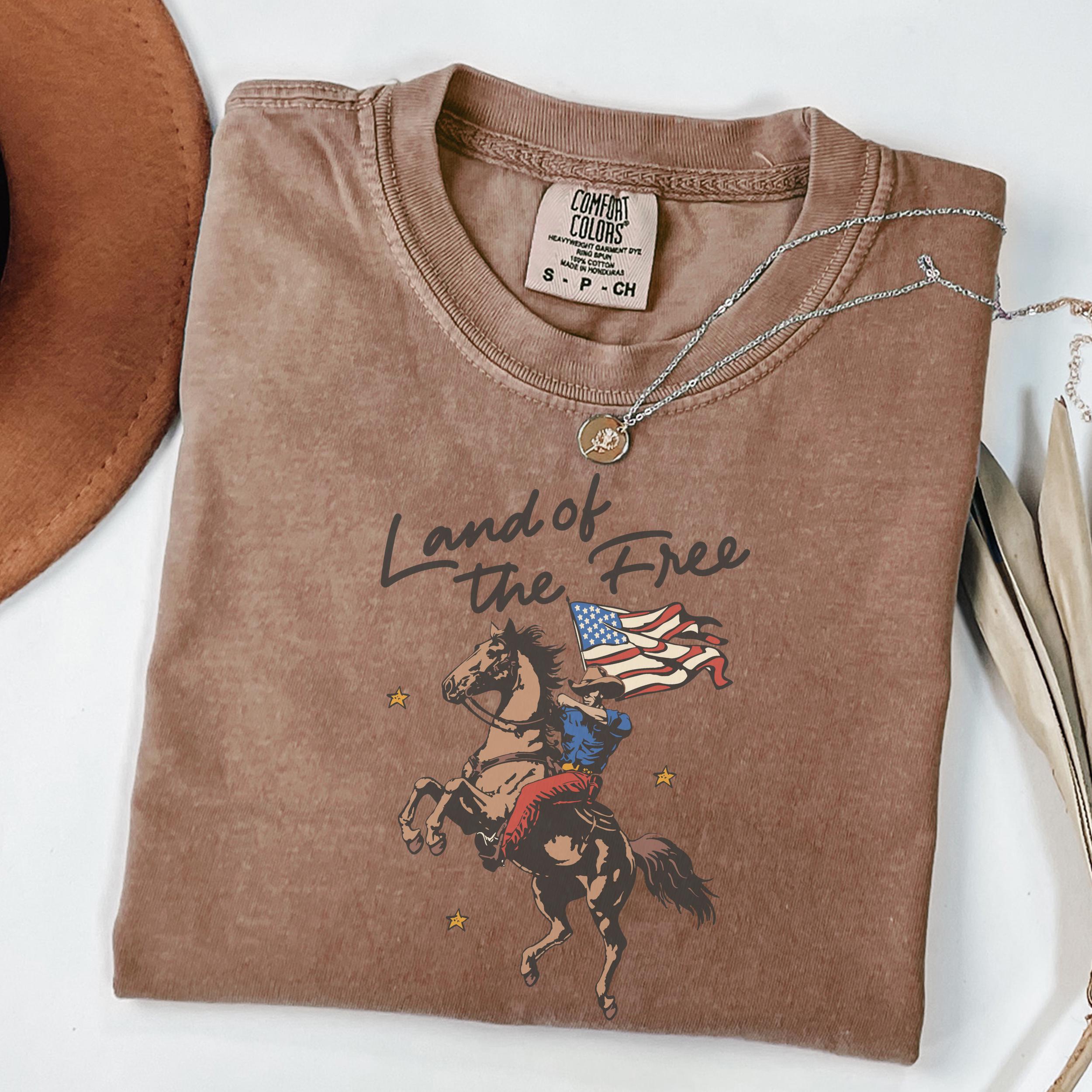 Comfort Colors Western America Cowboy Waving American Flag Retro Patriotic Vintage 4th July (3)