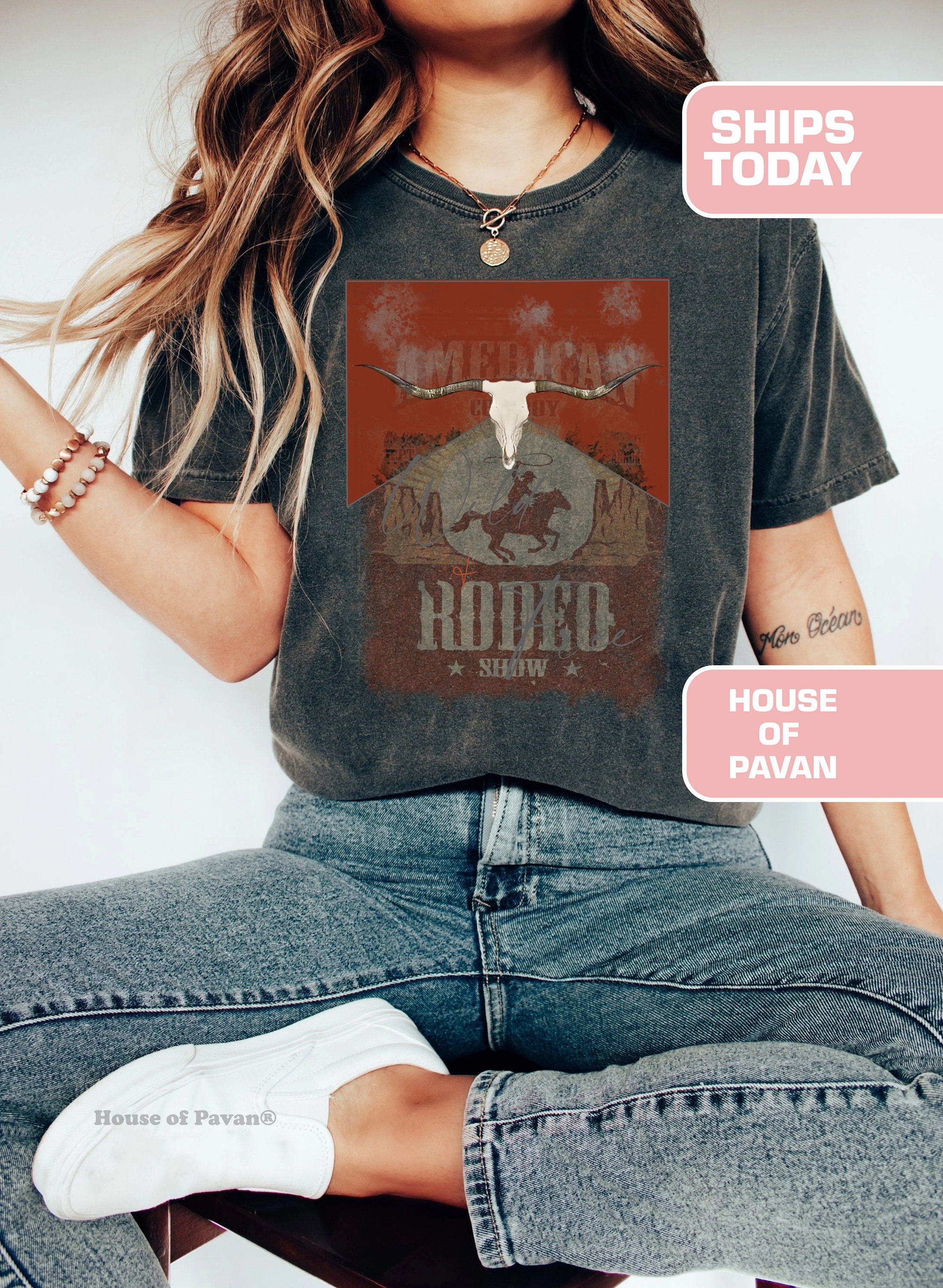 Western Rodeo Cowgirl Vintage American Retro Country Music Comfort Colors Rodeo Tee (3)
