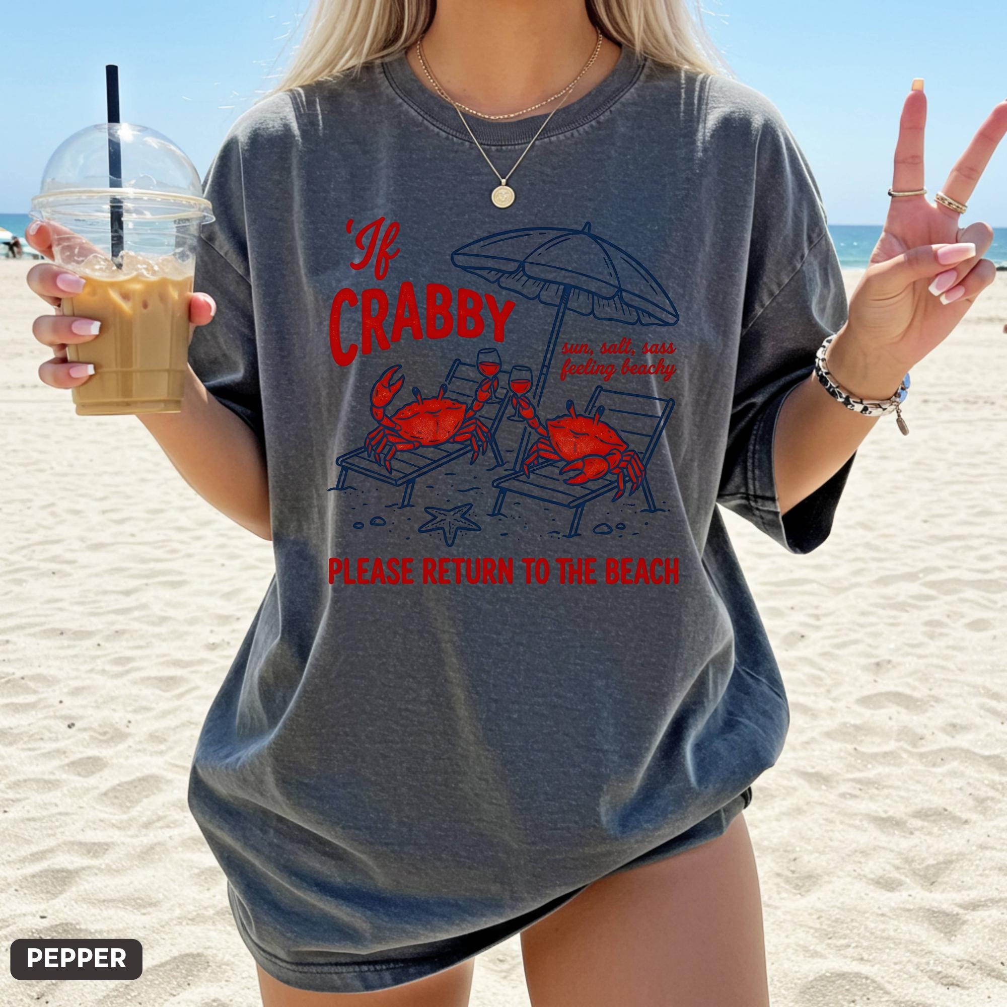 Crabby Please Return Beach Comfort Colors Crab Beach Tee Striped Summer Retro Beach Summer Tee (3)