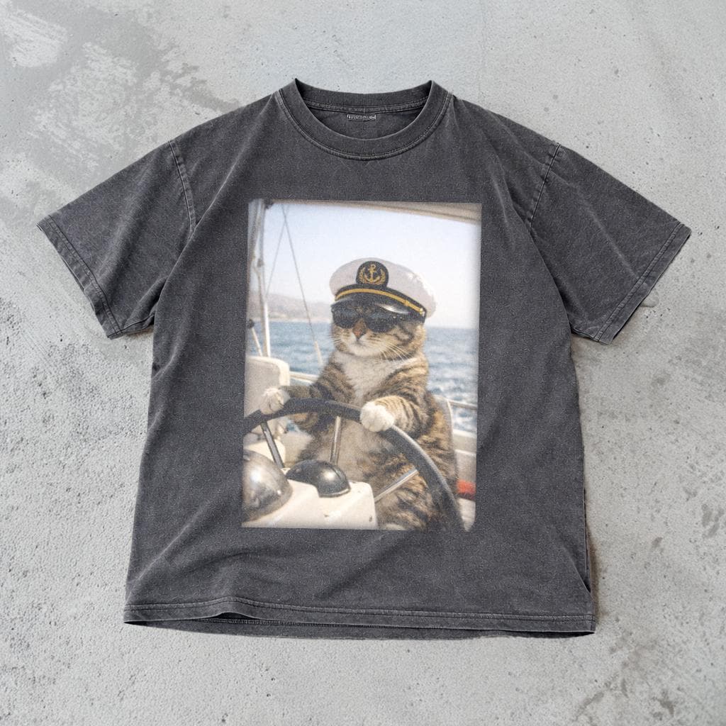 Vintage Cat Cats Sailing Meme Comfort Colors Oversized Unisex T-shirt, Sweatshirt, Hoodie (3)