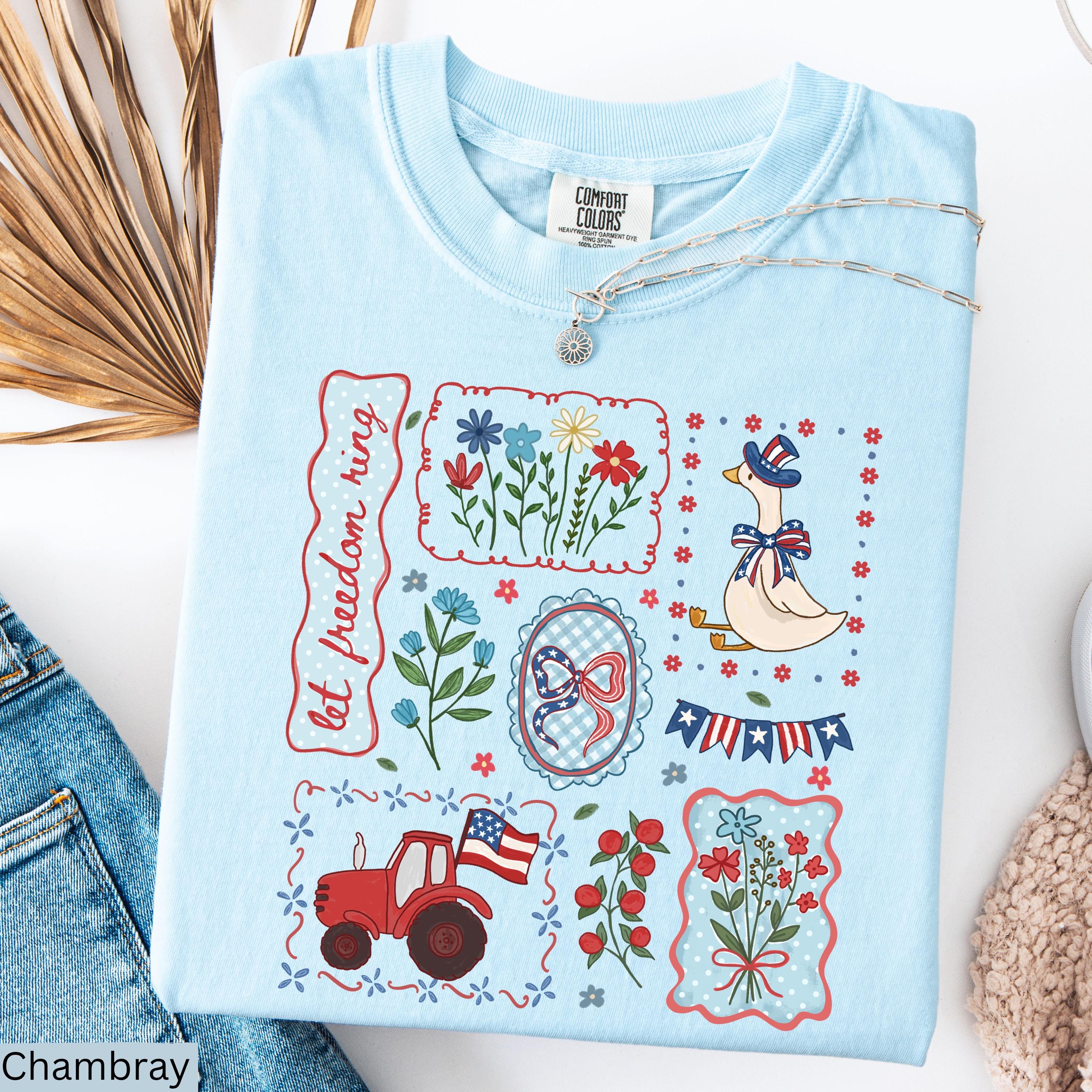Comfort Colors Cottagecore Floral Usa Goose 4th July Tee Patriotic Goose Gardening America 250th (3)