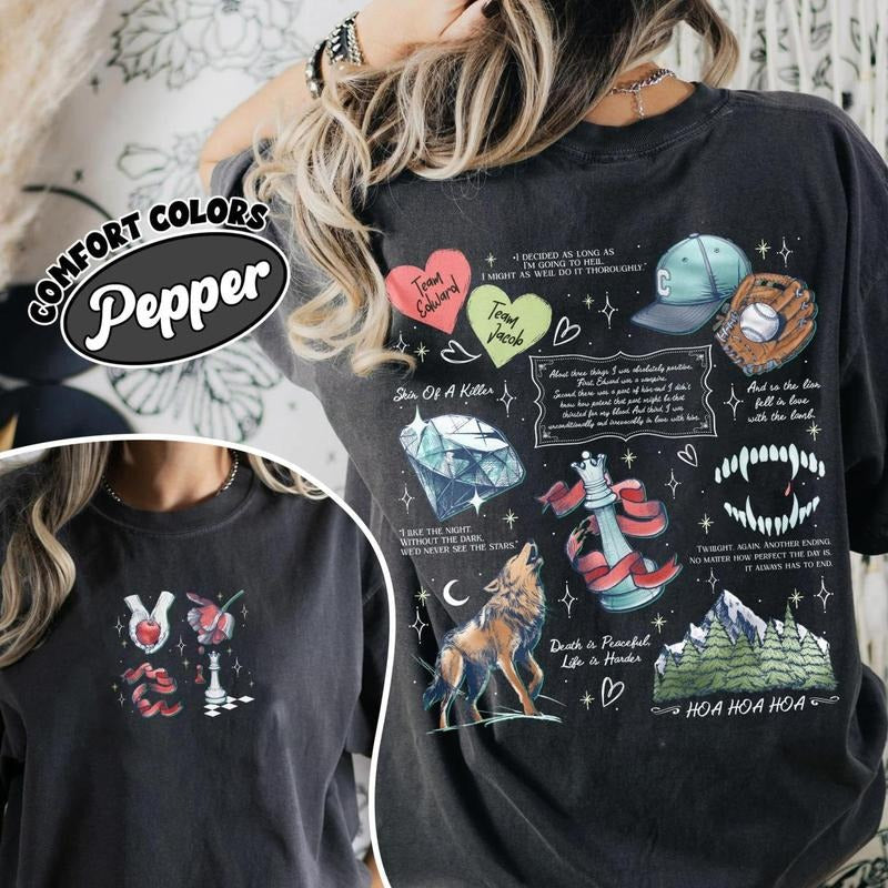 2 Sided, Twilight Inspired Comfort Colors Shirt, Vampire Wolf Romance Shirt, Twilight Saga Fan Apparel, Edward Bella Fan...