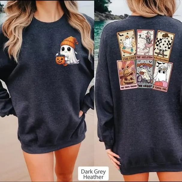 2 Slide Halloween Ghost Tarot Card Retro Halloween Ghost Halloween Retro Spooky Halloween Ghost Shirt Hoodie Sweatshirt
