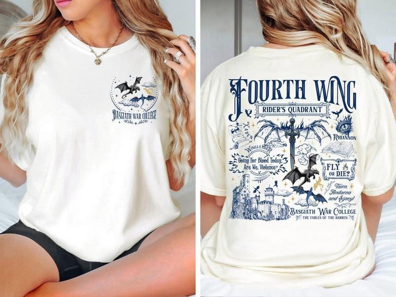 2 slides, Fourth Wing Dragon Rider Basgiath War College Shirt Fourth Wing Tshirt Fantasy Lover Gift Book Shirt Bookish...