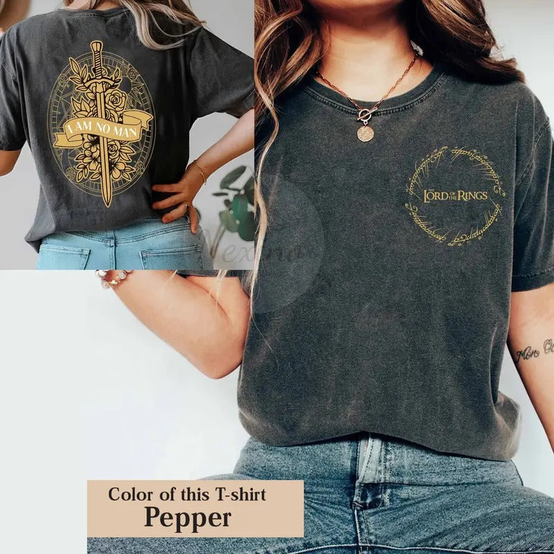 2 slides, I Am No Man Double Side tshirt, Eowyn Book Lover Gift, LOTR shirt, Dark Academia, Feminist shirt, Alt style,...