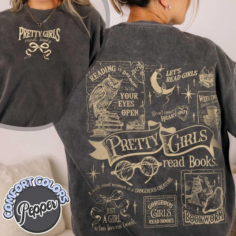 2 slides, Pretty Girls Read Books T-Shirt, Book Readers Gift, Bookish Merch, Minimalist Book tshirt, Bookworm Shirt,...