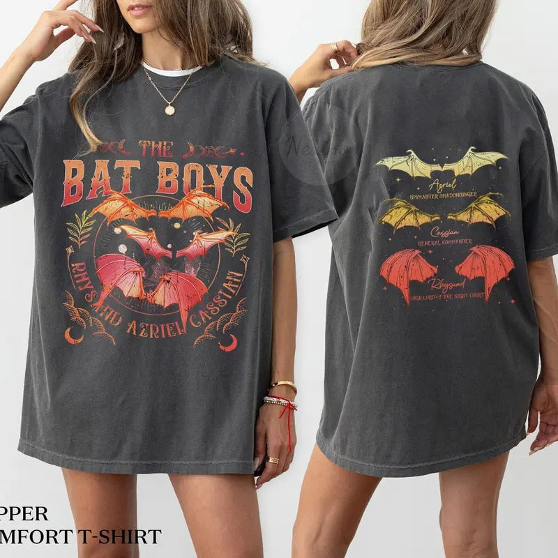2 slides, The Bat Boys TShirt, the Bat Boys the Night Court Acotar Shirt, Acotar the Bat Boys, Acotar Shirt Azriel,...
