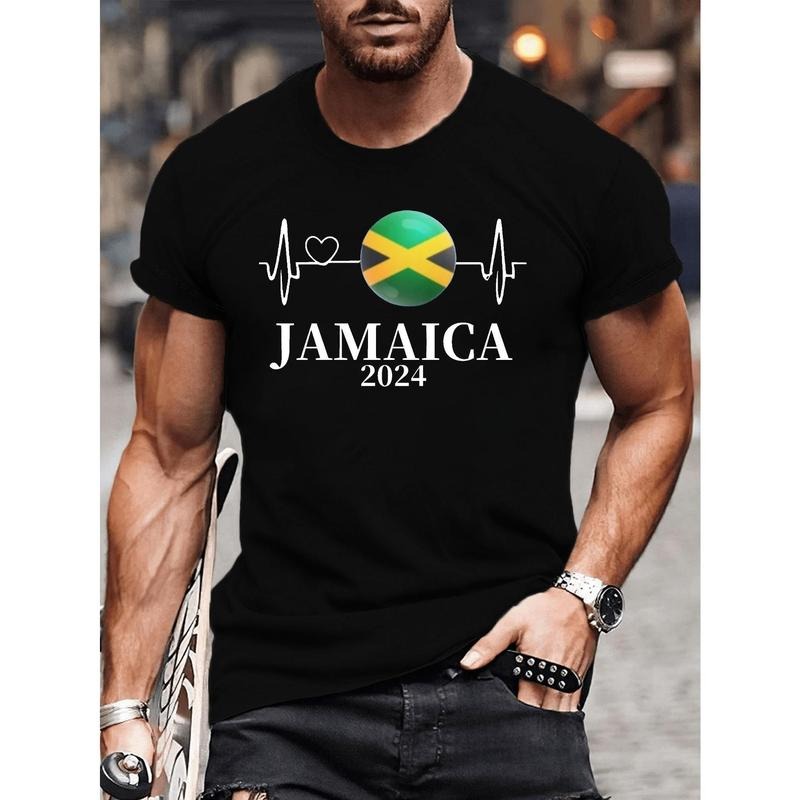 2024 Light and Versatile Plus-Size Jamaica Crewneck Short-Sleeved Men's T-Shirt Made in USA Hoodie Sweatshirt