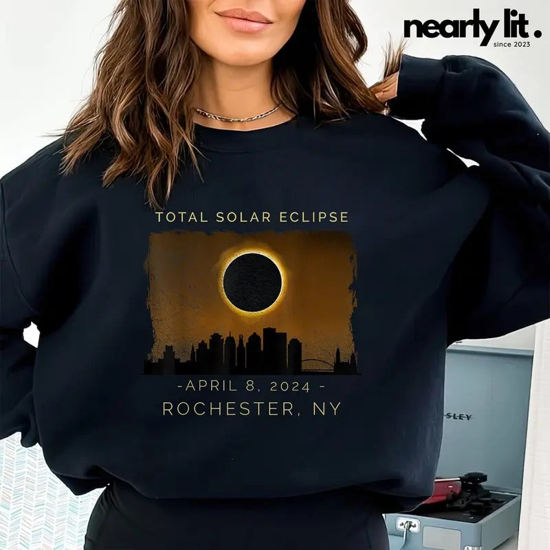 2024 Total Solar Eclipse in Rochester New York Shirt, Total Solar Eclipse 2024 Shirt, April 8 2024, USA Map, Path of...
