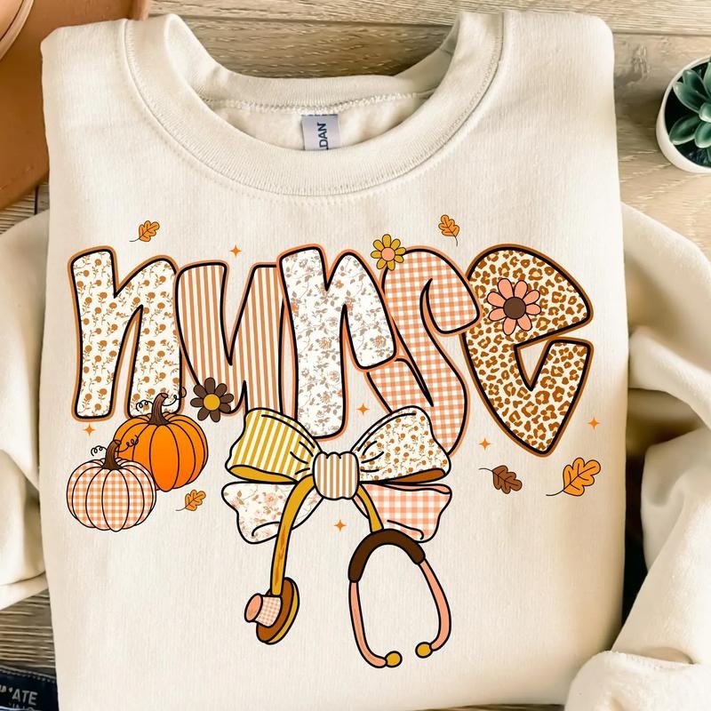 2025 Halloween Nurse Shirt, Fall Pumpkin Nurse Shirt, Cute Autumn Bow Tee for Nurses, Floral Fall Nursing Shirt, Pumpkin...