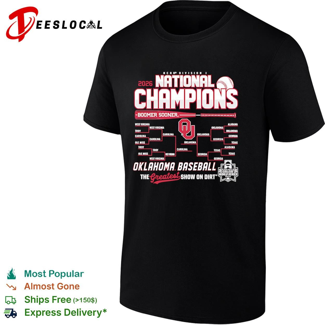 2026 Oklahoma Baseball National Champions Boomer Sooner NCAA Division I tournament shirt